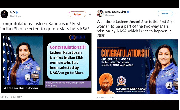 

Has Jasleen Kaur Josan become the first Indian astronaut to join the 2030 Mars Mission? Not yet, anyway.