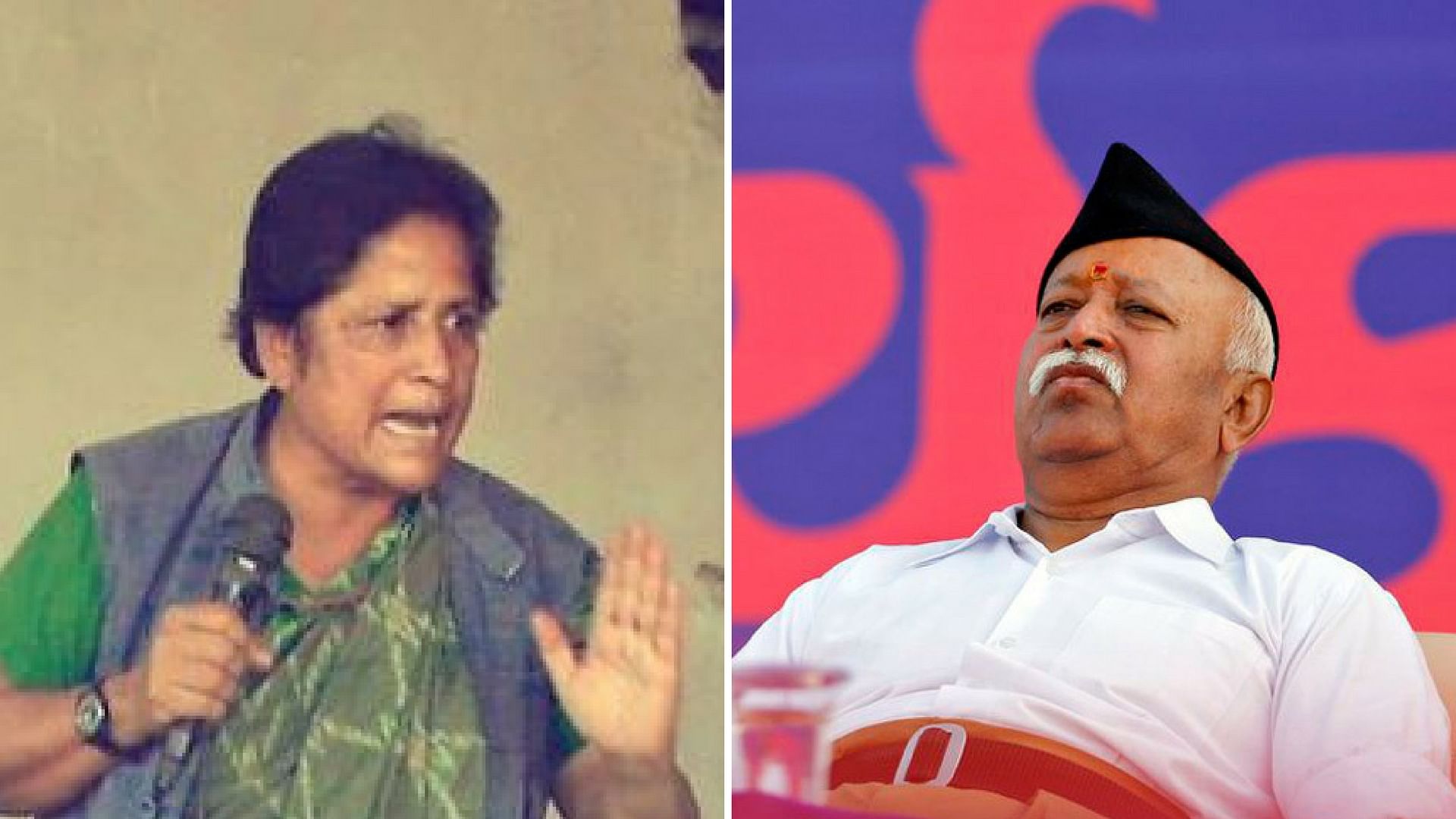 Former Congress MLA Kalpana Parulekar and RSS chief Mohan Bhagwat.
