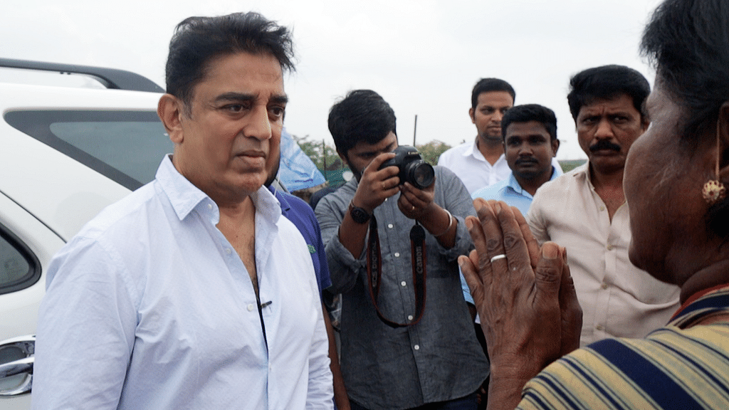 Kamal Haasan clicked during his visit to the Kosasthalai river by the Ennore creek.