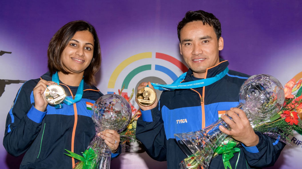 Heena Sidhu and Jitu Rai won the gold in the 10m Air Pistol Mixed Team event of the ISSF World Cup Final.