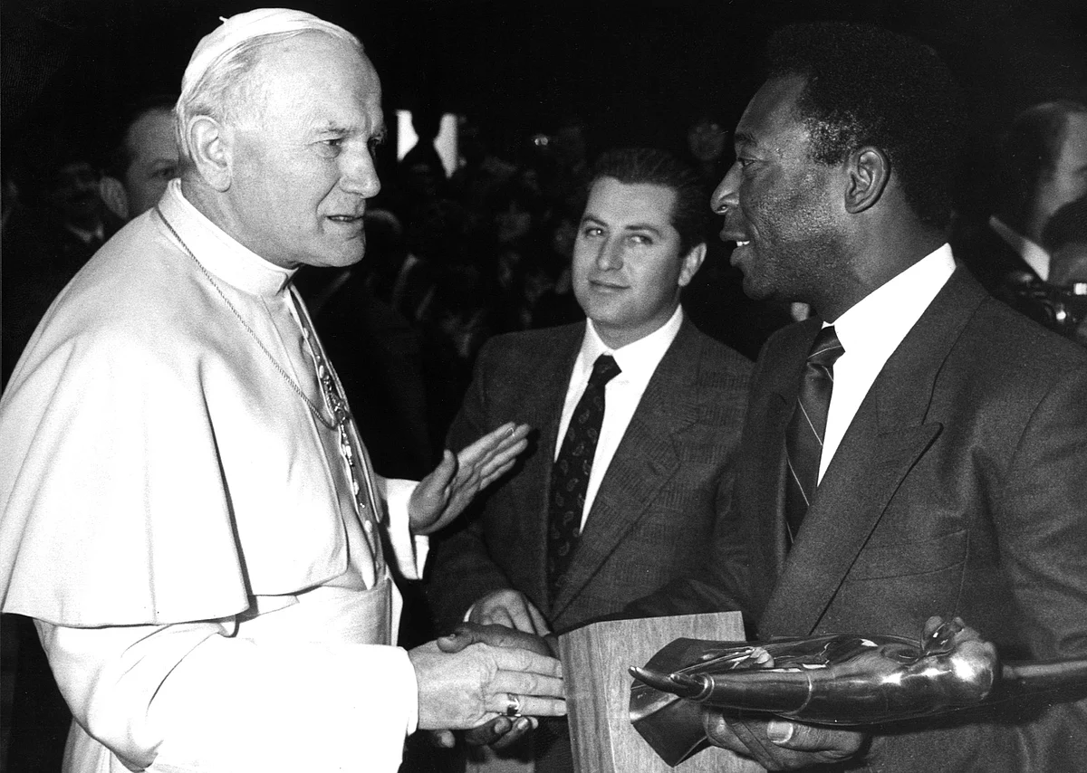 File photo showing former Brazilian soccer star Pele with Pope John Paul II during their meeting at the Vatican on 18 March 1978. Pele led Brazil to three World Cup titles as a player in 1958, 1962 and 1970.