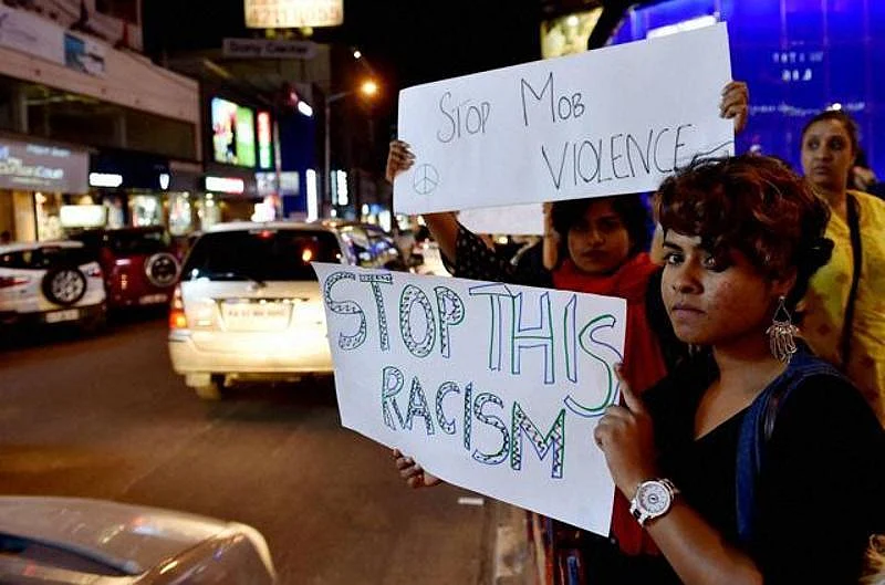 A protest in Bengaluru against racial attacks. (Photo: PTI)