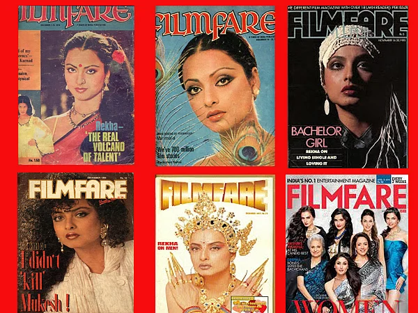 Rekha’s many <i>Filmfare</i> covers. 