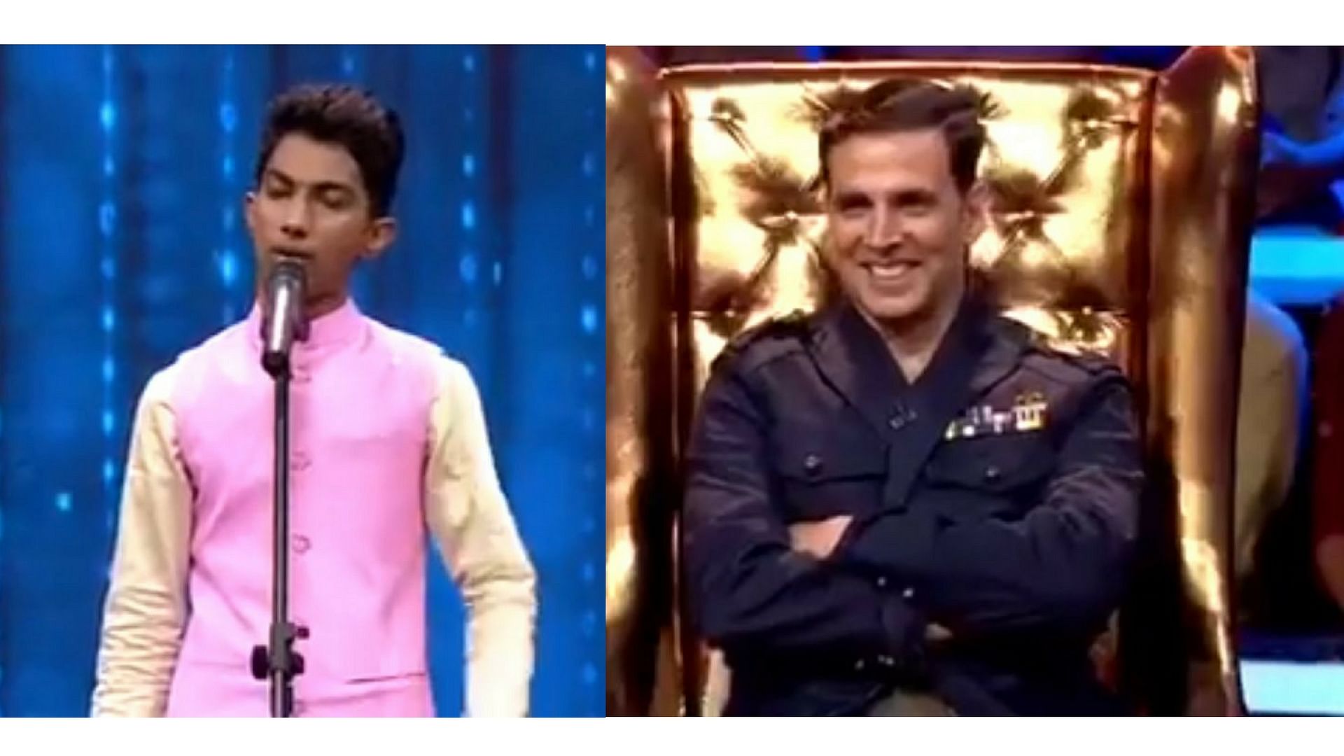 Shyam Rangeela and Akshay Kumar on <i>The Great Indian Laughter Challenge.</i>
