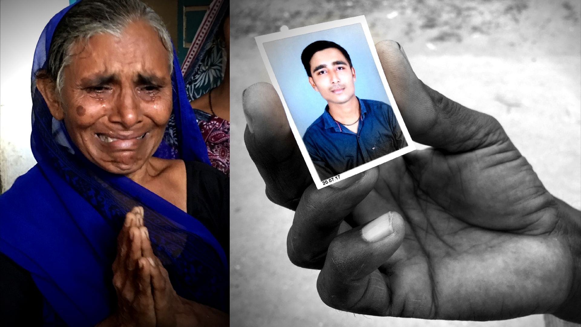 19-year-old Dalit youth Jayesh Solanki was killed allegedly for watching the garba. His mother, Madhuben, weeps for justice. (Photo: Meghnad Bose/<b>The Quint</b>)