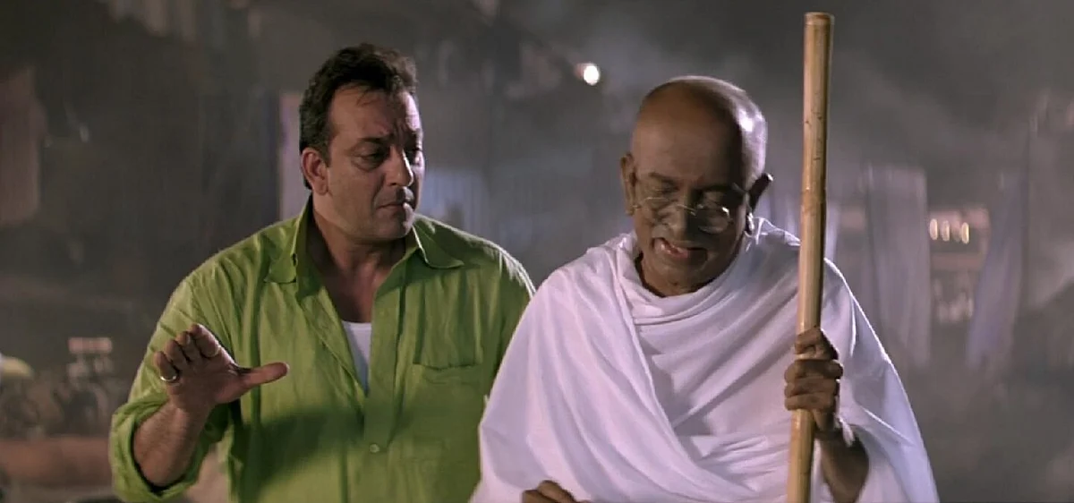 Sanjay Dutt and Dilip Prabhavalkar in <i>Lage Raho Munna Bhai.</i>