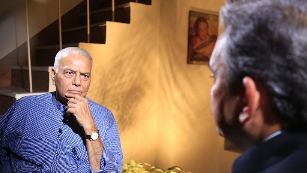 The Quint’s Editorial Director Sanjay Pugalia in conversation with former finance minister Yashwant Sinha. (Photo: The Quint)