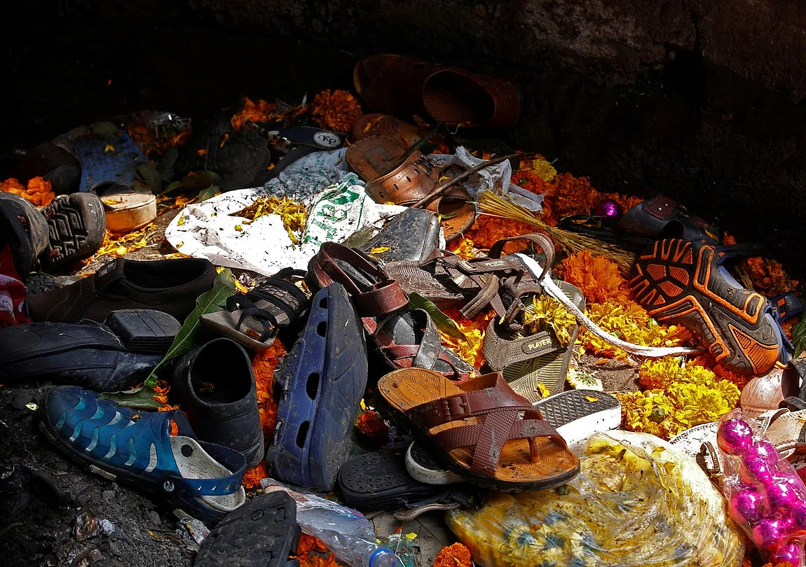 Footwear of the victims of the stampede.