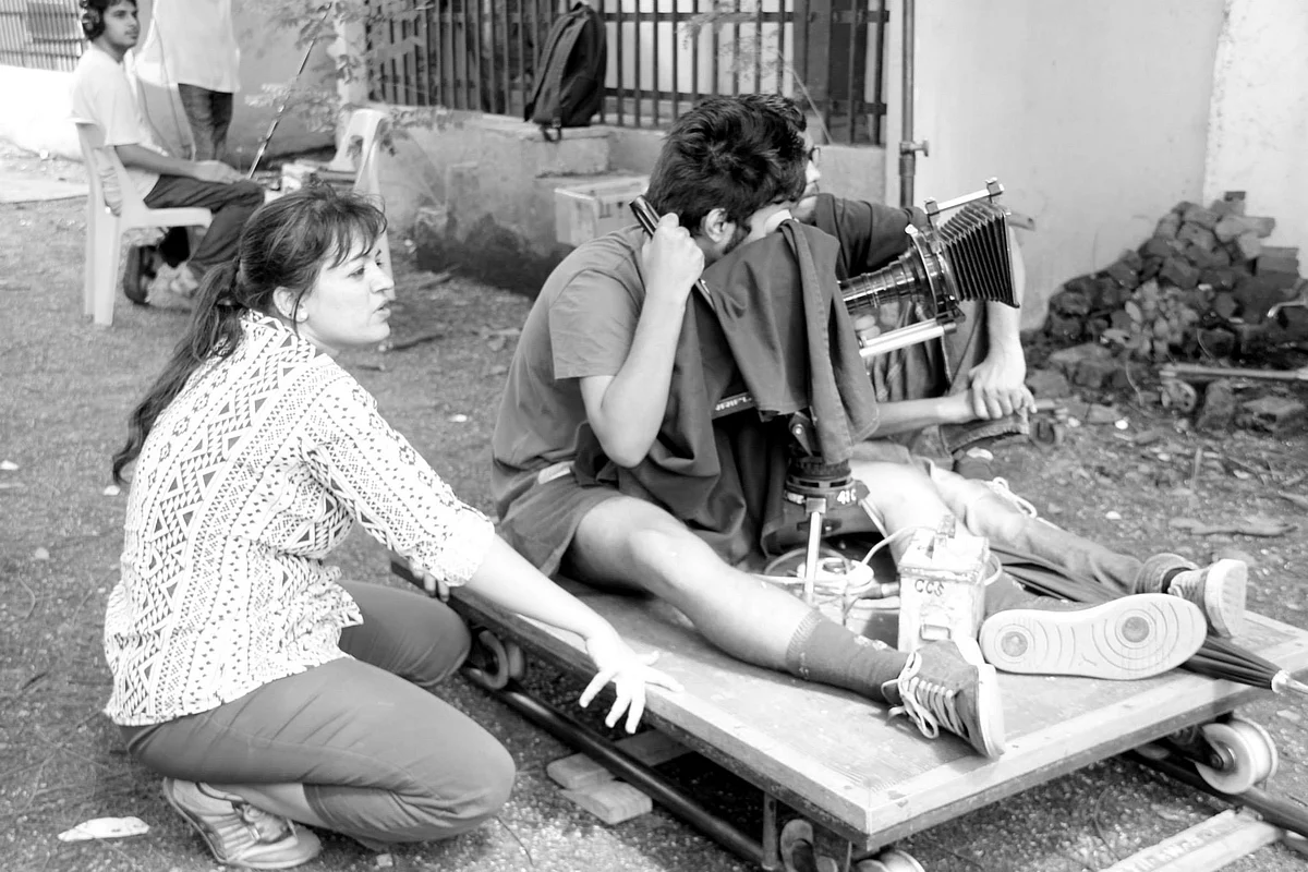 The writer, Fatema, at work during her course at FTII.
