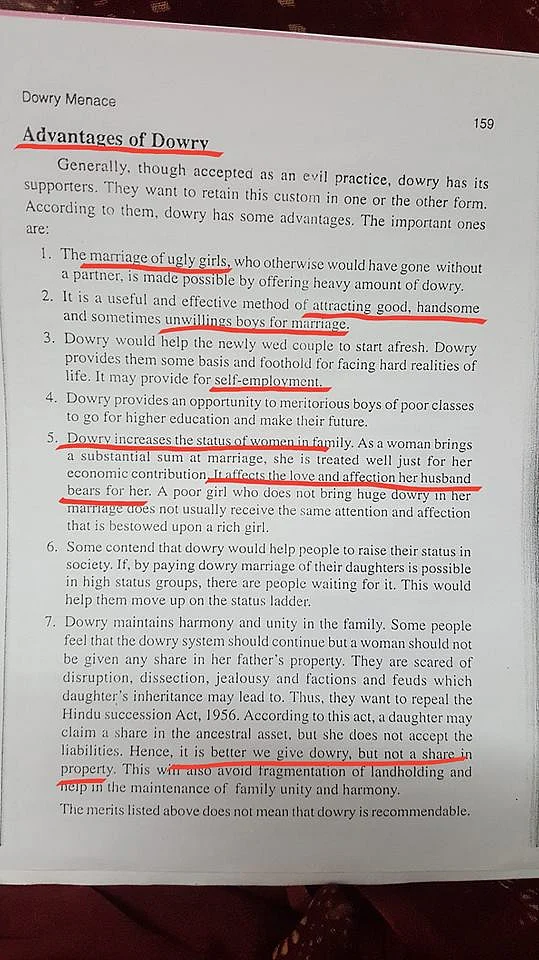 The college reportedly handed out this study material to its students.