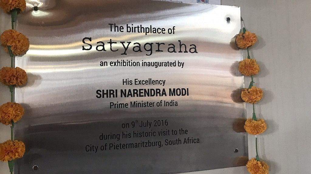 Plaque marking Prime Minister Narendra Modi’s visit in 2016.