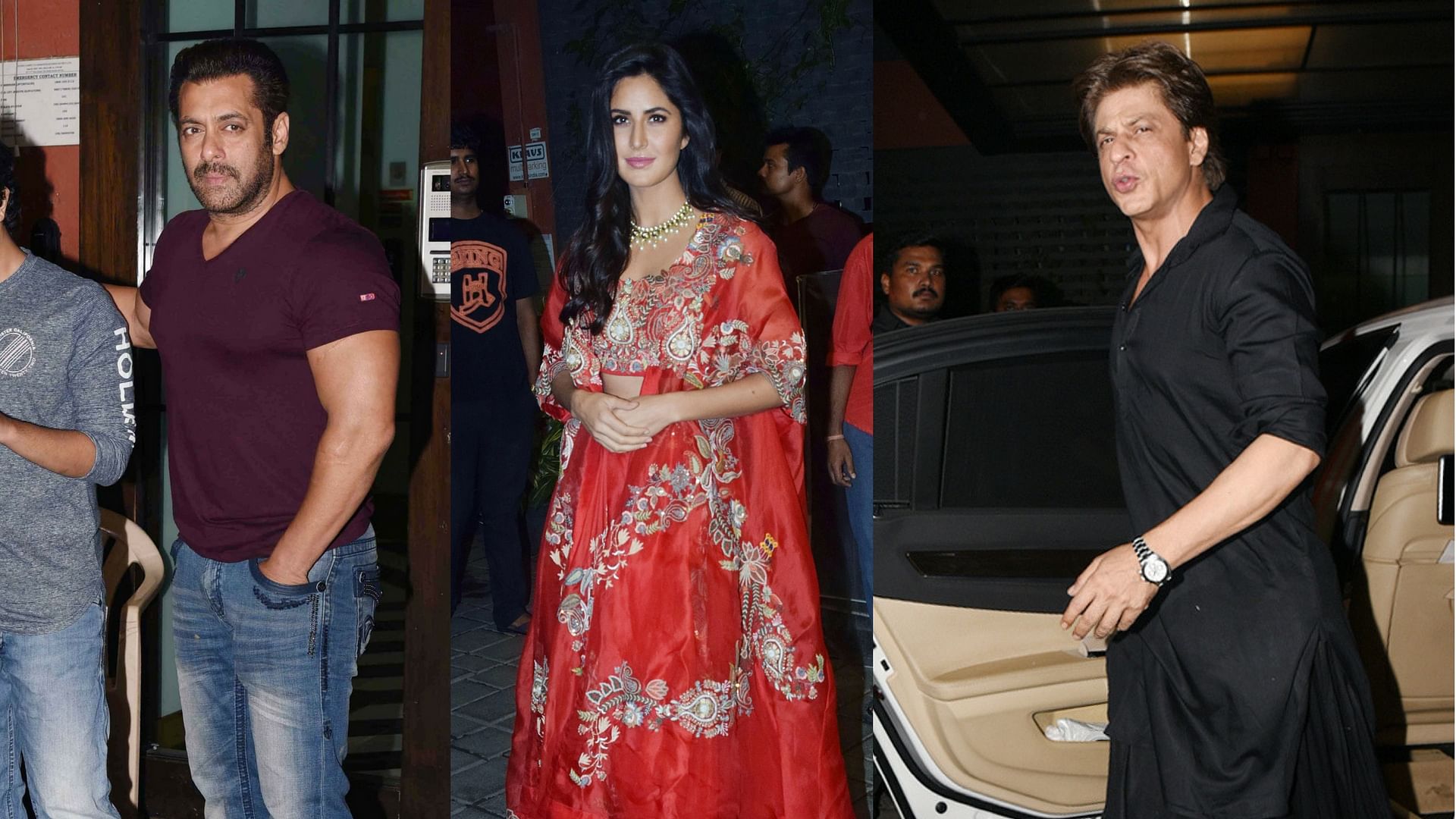 Salman Khan, Katrina Kaif and Shah Rukh Khan spotted at Arpita Khan’s house.