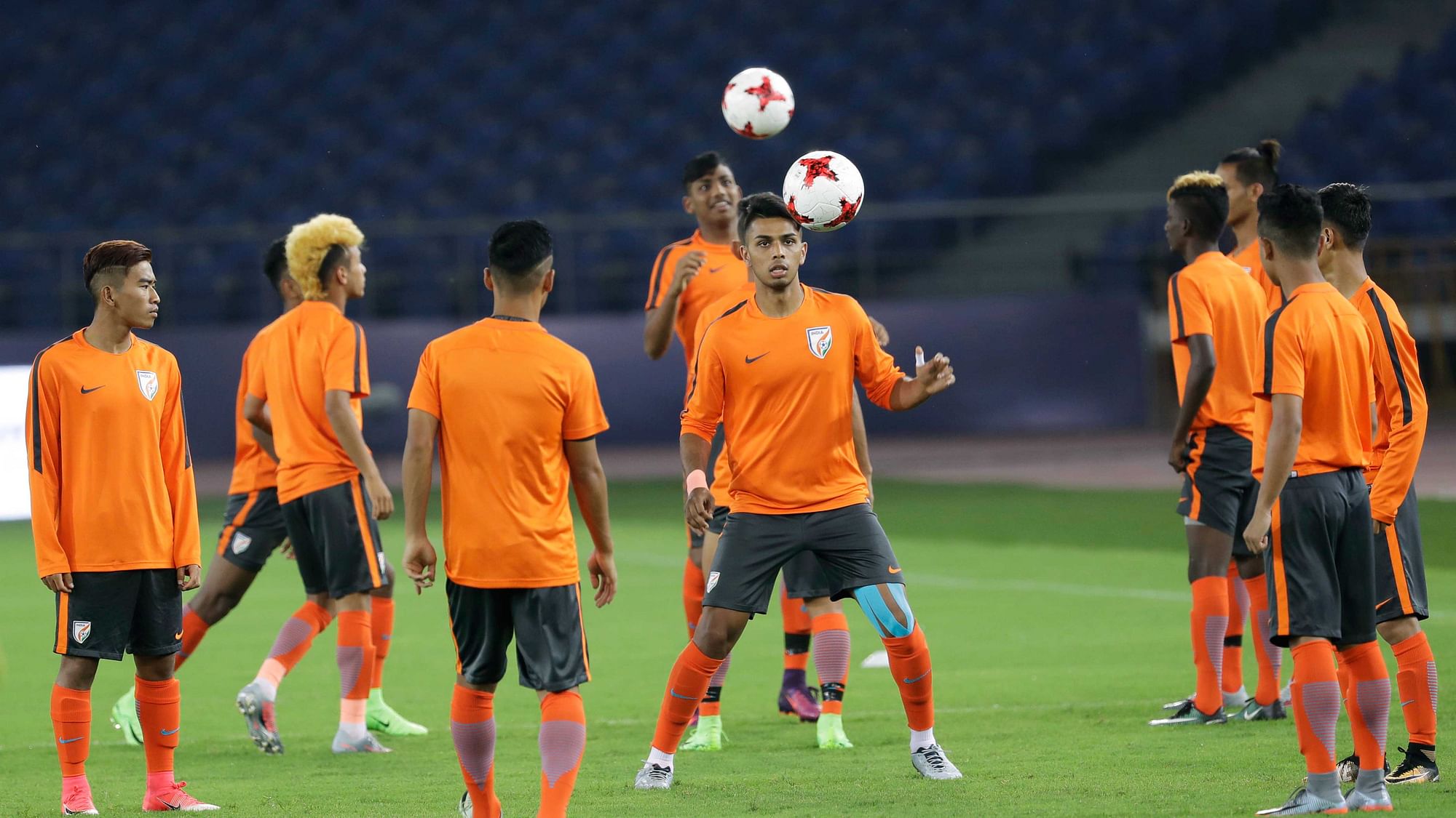 Indian Under-17 team at a practice session.