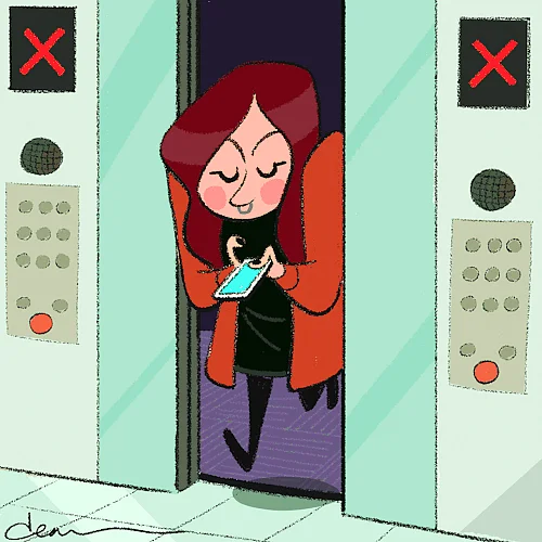 You are in the elevator, you want to avoid small-talk.