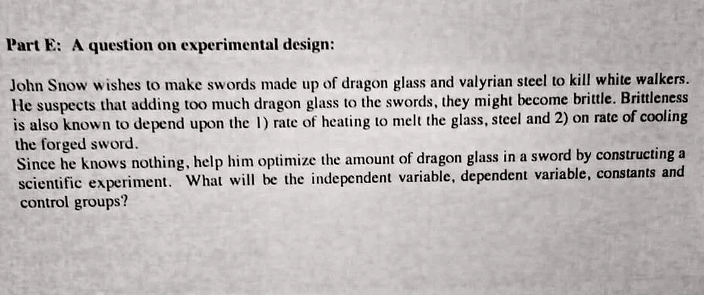 Jon Snow Question Set by IISER Pune.