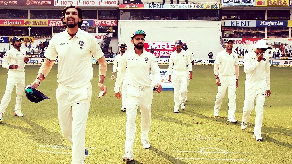 Ishant Sharma, Virat Kohli and the rest of the Indian team walk out at the start of Day 1 of the Nagpur Test against Sri Lanka.&nbsp;