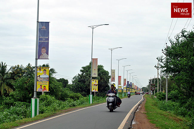  The single-lane road running through Amaravati’s 29 villages is lined with posters of Chandrababu Naidu &nbsp;