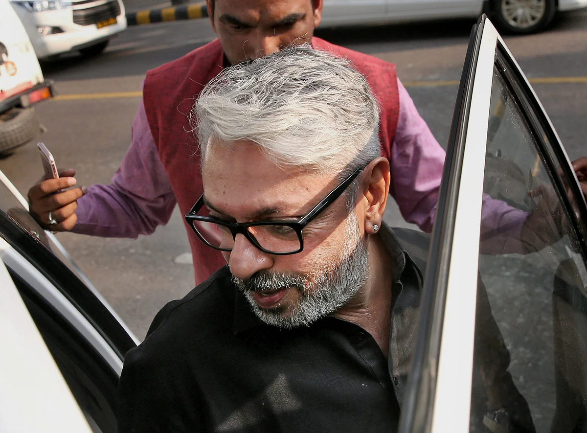 Film director Sanjay Leela Bhansali arrives to meet a parliamentary panel in New Delhi on Thursday.