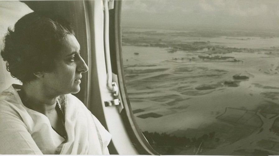 Indira Gandhi surveying the flood ravaged areas of Uttar Pradesh and Bihar in 1966.