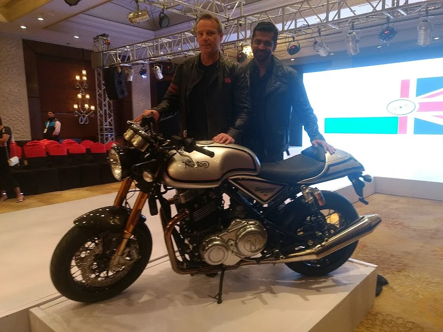 Stuart Garner, CEO, Norton and Ajinkya Firodia, managing director, Motoroyale with the Norton Commando. 