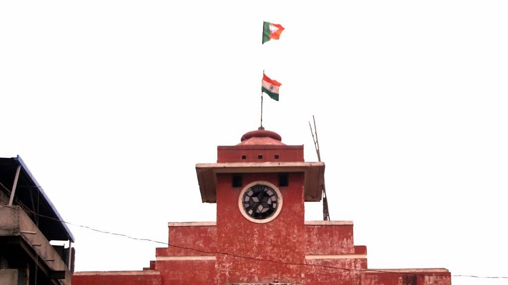 The BJP flag was hoisted above the Indian National Flag for half an hour before district authorities stepped in and had it taken down.
