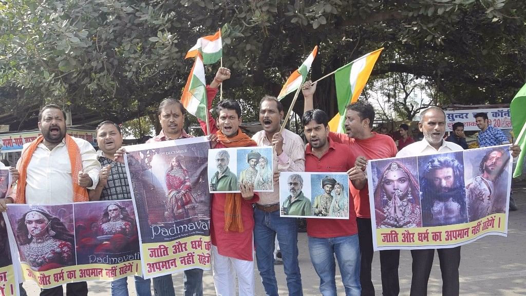 Right-wing activists stage a protest against Sanjay Leela Bhansali’s film ‘Padmavati’ in Patna.