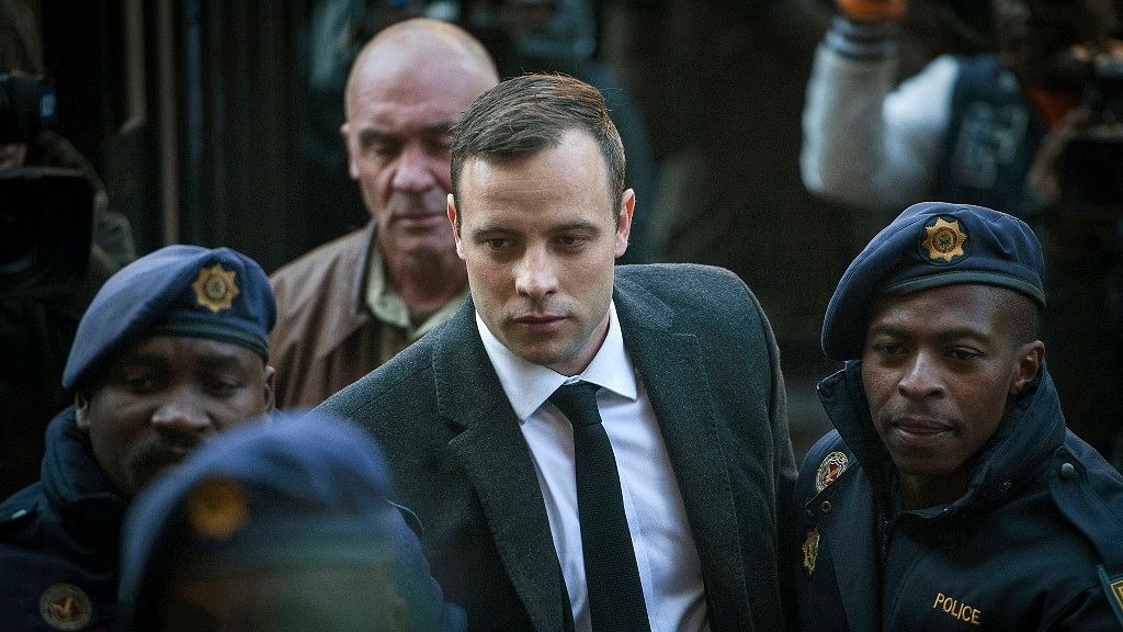 File photo of Oscar Pistorius arriving at the High Court in Pretoria, South Africa, for a sentencing hearing for the murder of his girlfriend Reeva Steenkamp.