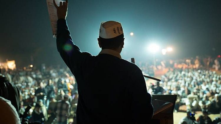Arvind Kejriwal addressing a rally.