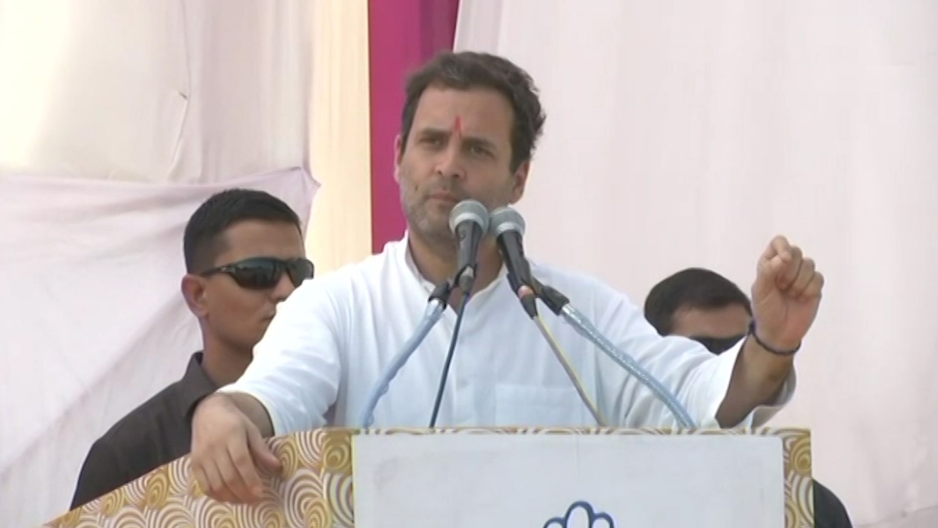 Congress VP Rahul Gandhi addresses a rally in poll-bound Gujarat on Saturday.&nbsp;