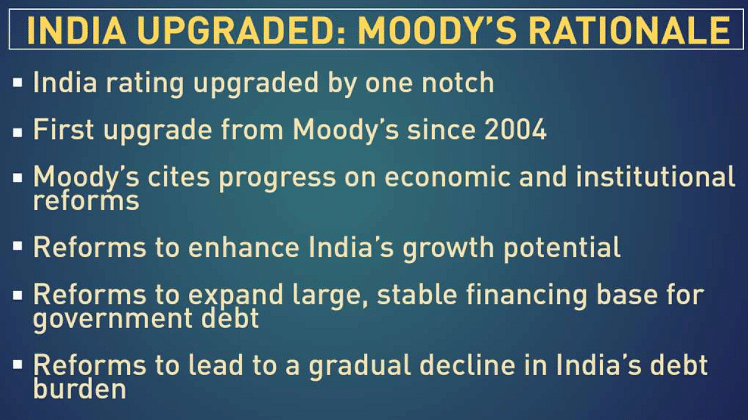 Moody’s said structural reforms will lead to a higher potential growth rate for India over the medium to long run.