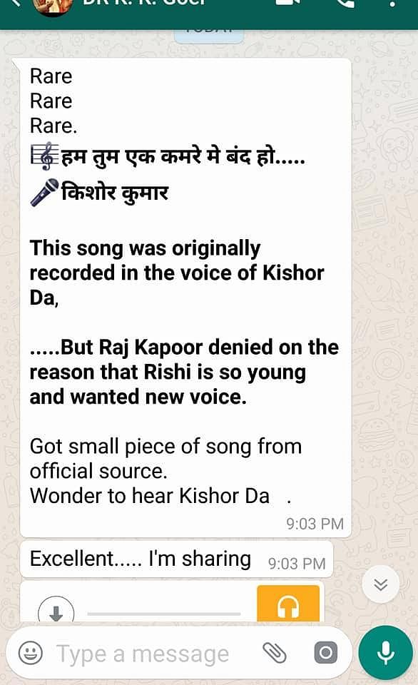 A WhatsApp forward says Raj Kapoor rejected Kishore Kumar’s version of ‘Hum Tum Ek Kamre Mein Bandh Ho...’. Really?