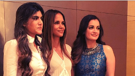 Halle Berry with Ananya Birla (extreme left) and Dia Mirza.&nbsp;