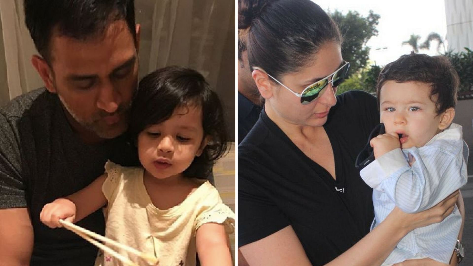 Ziva with dad MS Dhoni and Taimur with his mother Kareena Kapoor.
