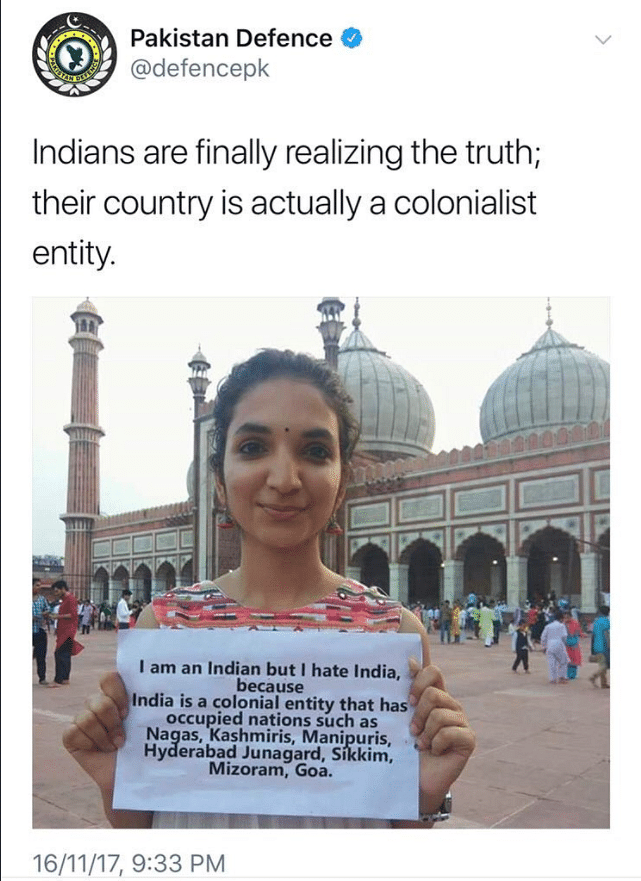 The photo was tweeted with a message that Indians were “finally realising that their country was a colonial entity”.