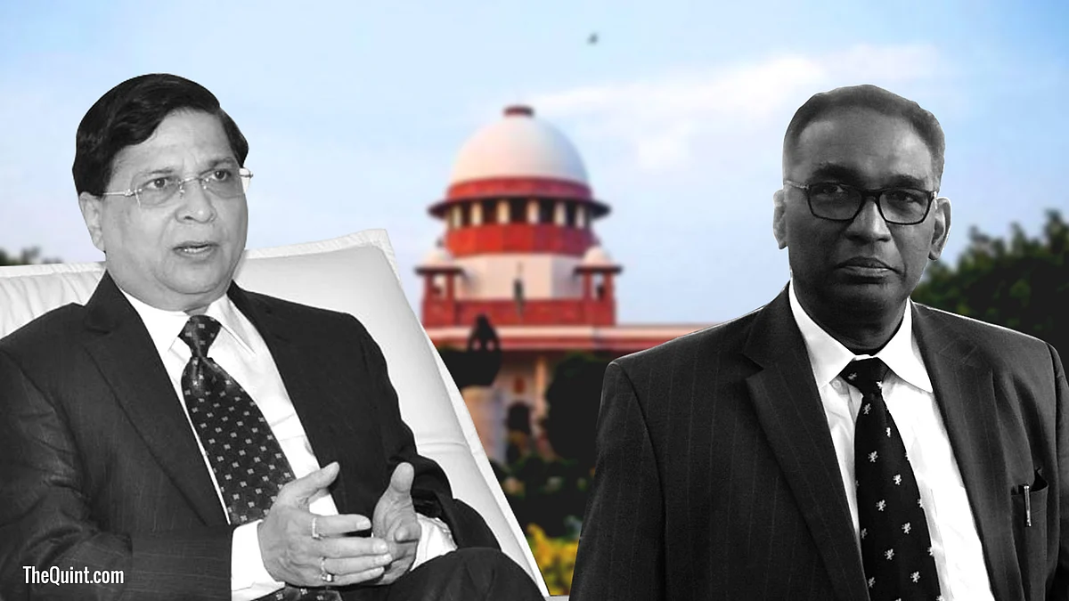 CJI Dipak Misra (left) took exception to an order passed by a bench including Justice Chelameshwar (right) that set up a Constitution Bench to look into allegations of bribery in the judiciary.