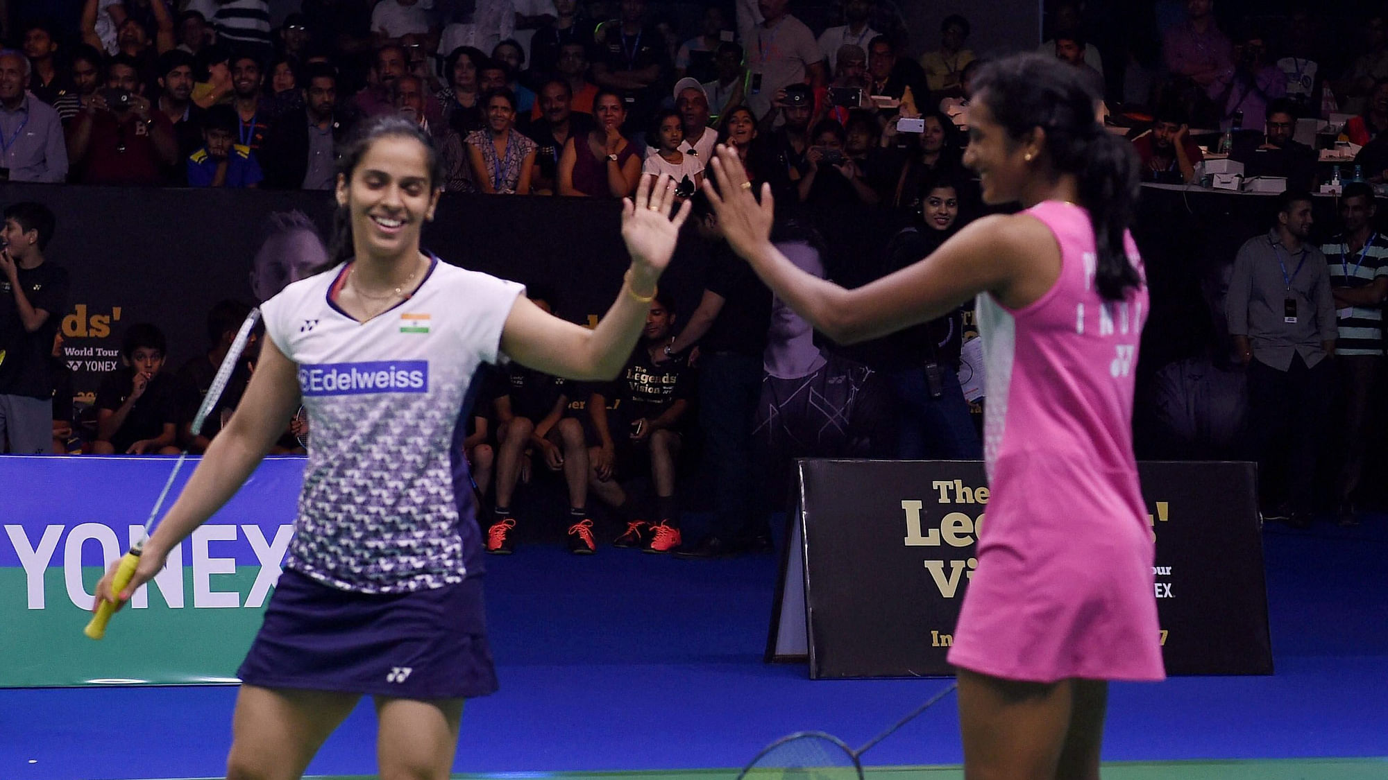 Saina Nehwal and PV Sindhu during a friendly game earlier this week.&nbsp;