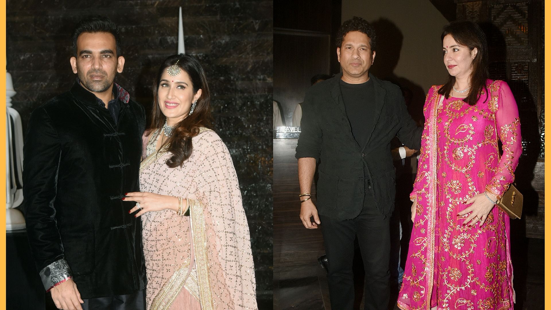 Zaheer Khan with Sagarika Ghatge and Sachin with Anjali Tendulkar at St Regis, Mumbai.