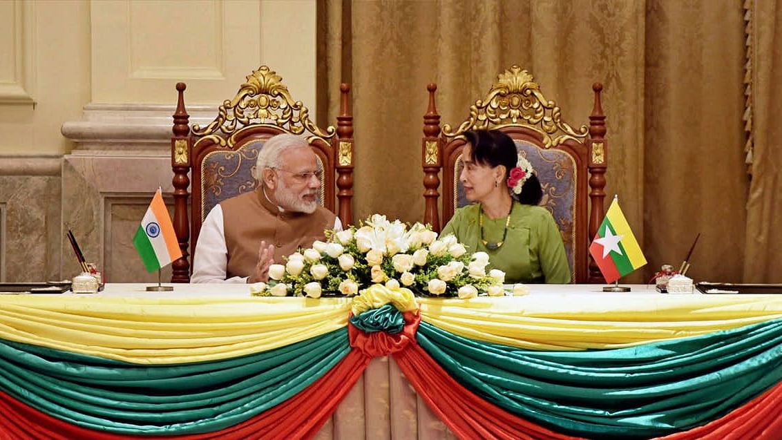 PM Modi with the State Counsellor of Myanmar Aung San Suu Kyi, at the Presidential Palace in Naypyidaw, Myanmar in Sept 2017.