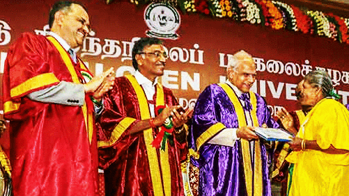 M Chellathai  receiving her degree certificate at the convocation.
