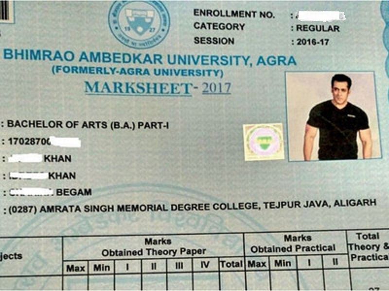 Salman Khan gets a marksheet issued from Agra University