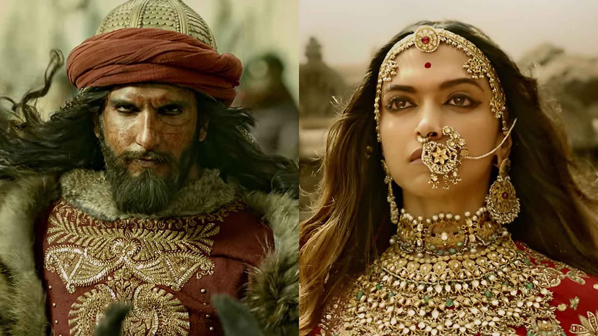 Ranveer Singh as Alauddin Khilji and Deepika Padukone as Padmavati in the movie <i>Padmavati</i>.