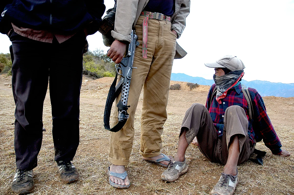 Maoist rebels on a hill in Nepal