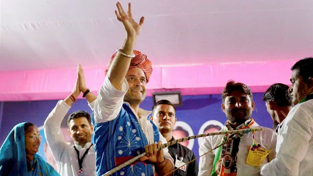 Congress Vice President  Rahul Gandhi at an election campaign rally at Muvada Chokad in Dahod, Gujarat on Saturday.
