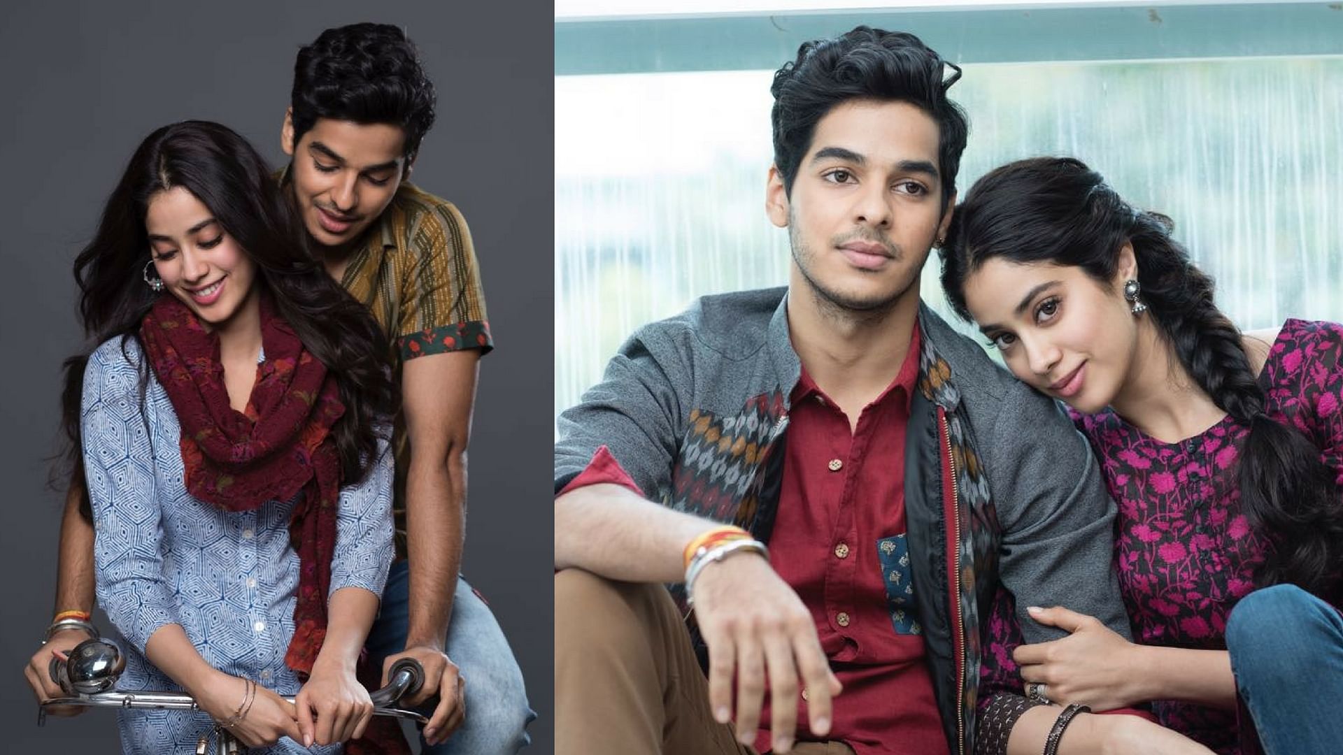 Jhanvi and Ishaan on the poster for <i>Dhadak</i>.&nbsp;