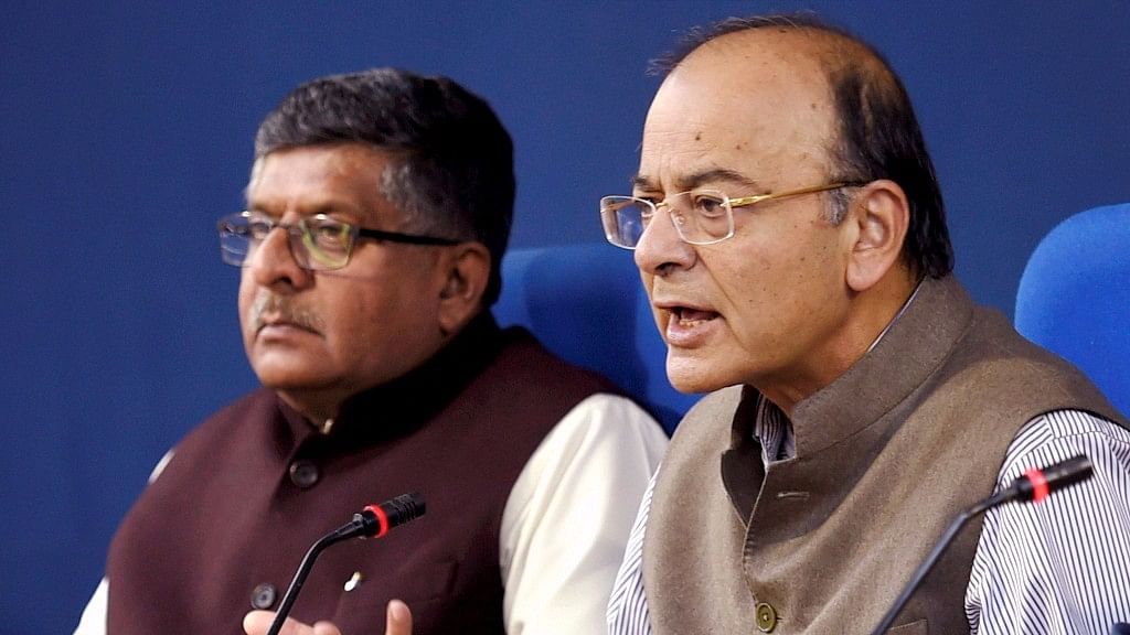 Finance Minister Arun Jaitley and Law Minister Ravi Shankar Prasad after the Cabinet meeting on Wednesday, 22 November.