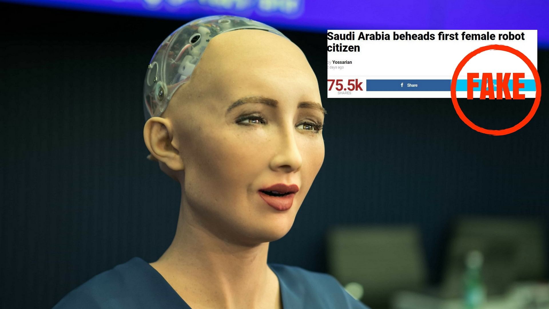 No, Saudi Arabia did not behead a female robot because she didn’t cover her head in public and appear without a male guardian.