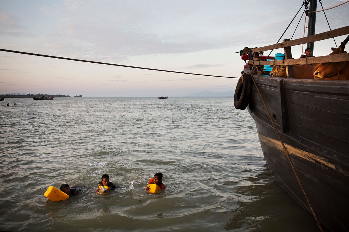 Some Rohingya Muslims escaping the violence are now trying to swim to safety in Bangladesh.