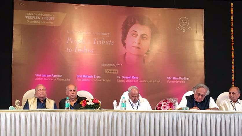 Panelists at the event to celebrate the birth centenary of Indira Gandhi.
