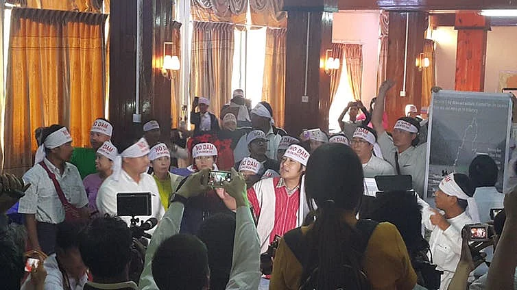 Protests against dams in Myanmar in 2015.