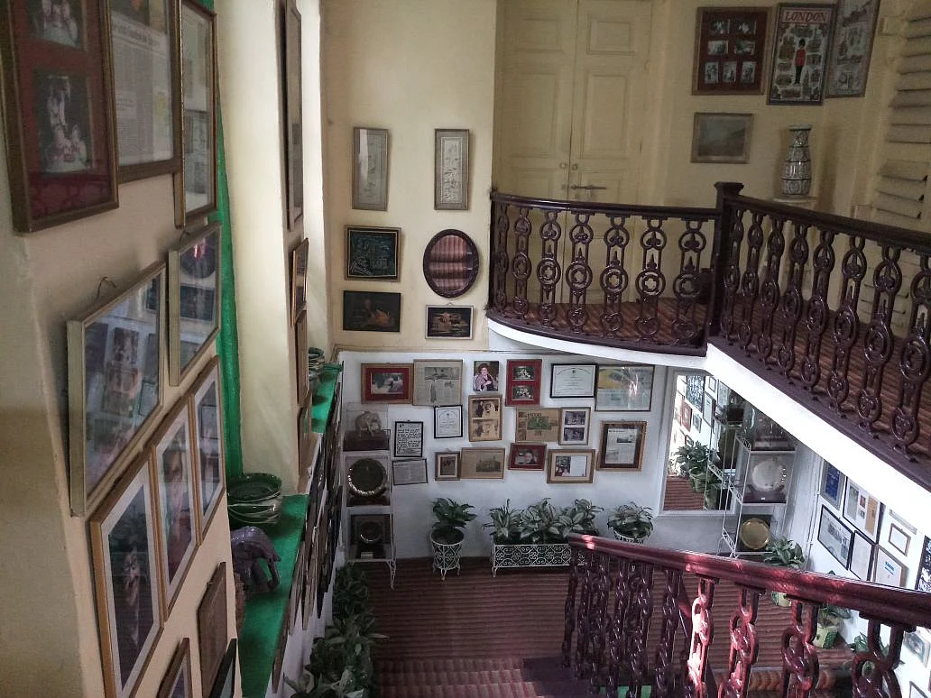 Staircase in the hall leading to room 17, famously called the Shashi Kapoor Room.